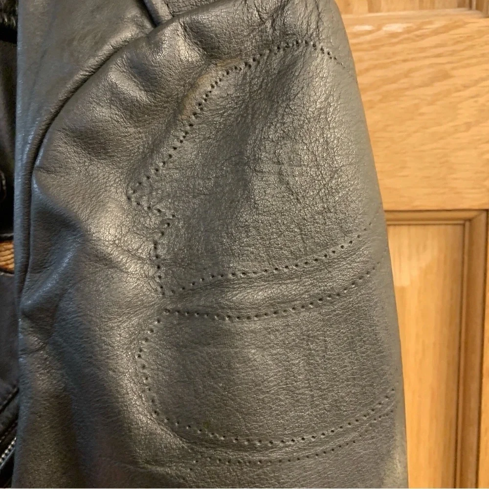 Vtg Open Road Black Leather Jacket Harley Davidson Wings Patch Men’s Sz 46 XL